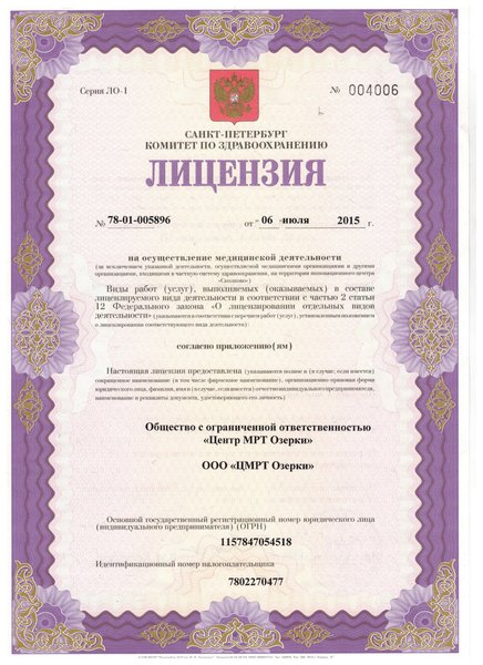 Лицензия ЦМРТ на Выборгском шоссе