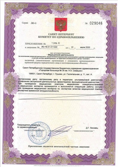 Лицензия Городская больница 38 им Семашко