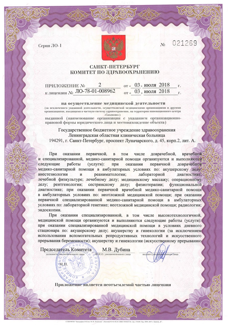 Лицензия ЛОКБ на проспекте Луначарского