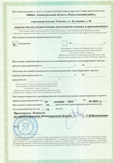 Лицензия Токсовская межрайонная больница